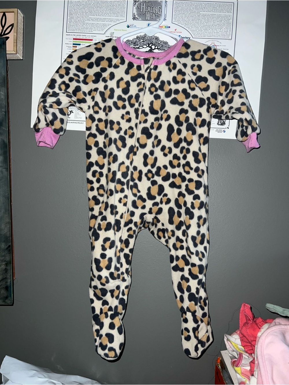 Leopard Print Footed One-Piece with Pink Trim - Kids